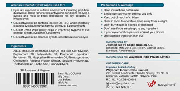 Oculeaf Eyelid Wipes Packet Of 24