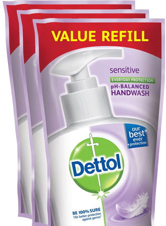 Dettol Sensitive Germ Protection (Pack Of 3) Handwash Refill Of 175 Ml