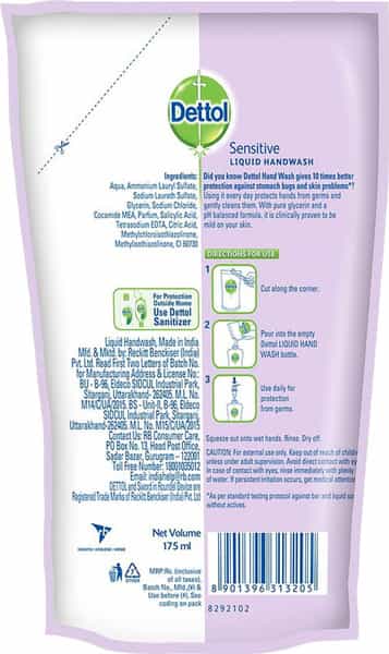 Dettol Sensitive Germ Protection (Pack Of 3) Handwash Refill Of 175 Ml