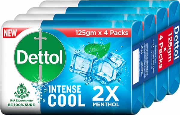 Dettol Intense Cool Bathing Soap Bar With Menthol (Pack Of 4 - 125G Each)