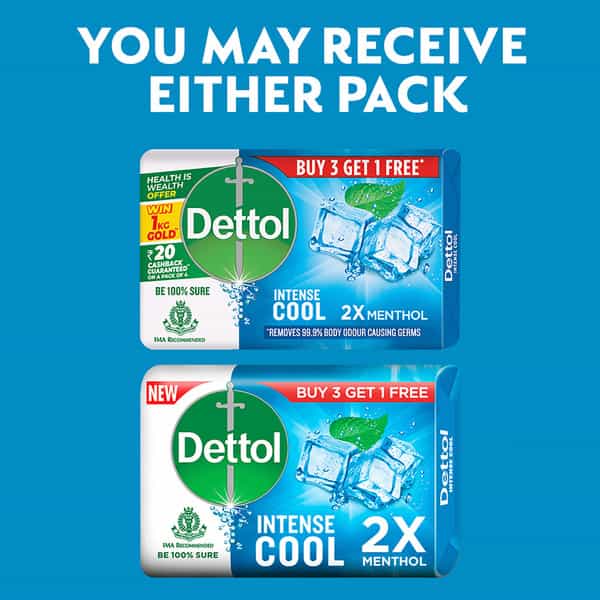 Dettol Intense Cool Bathing Soap Bar With Menthol (Pack Of 4 - 125G Each)