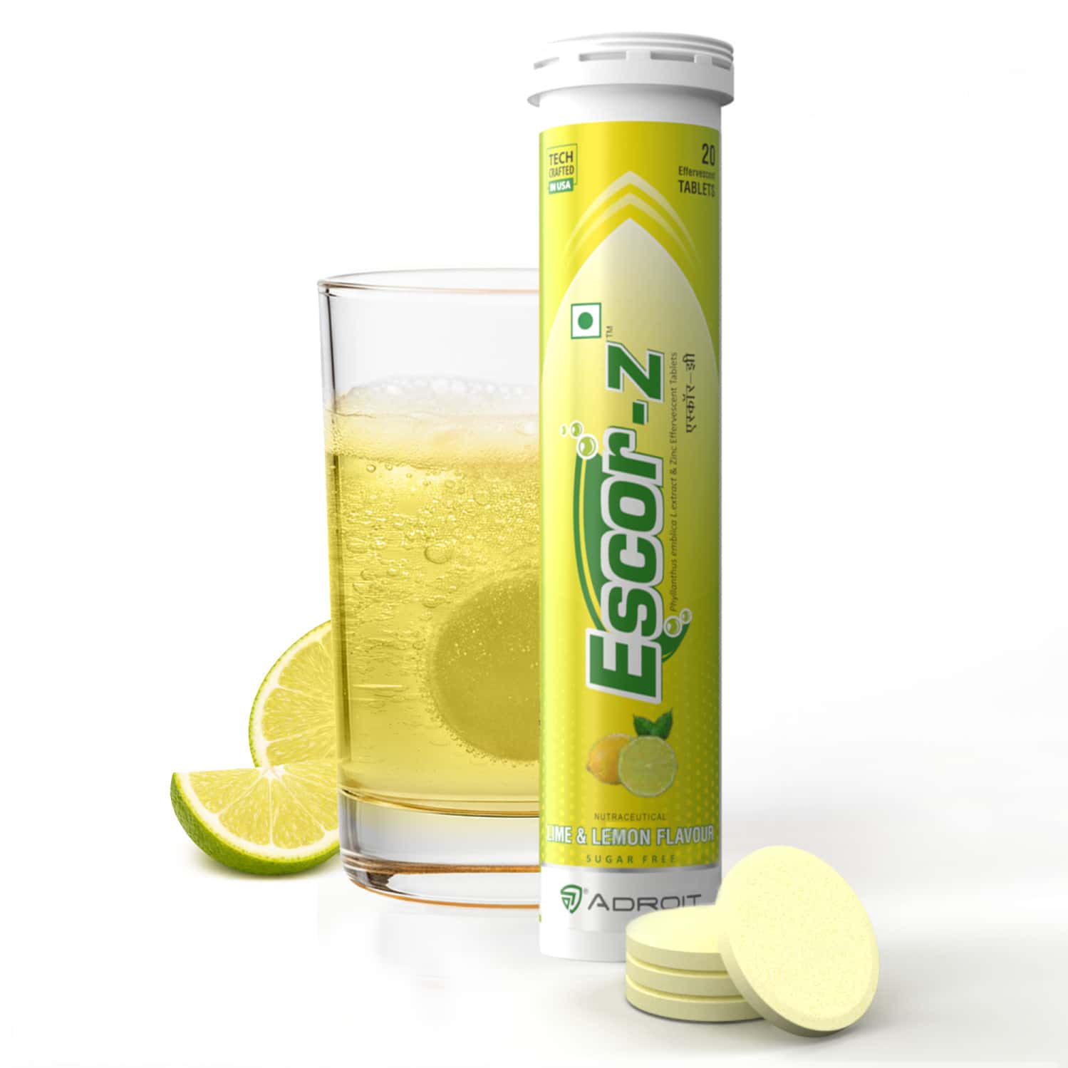 Escor-Z Effervescent Tablets Lime And Lemon Flavor - 20 Tablets