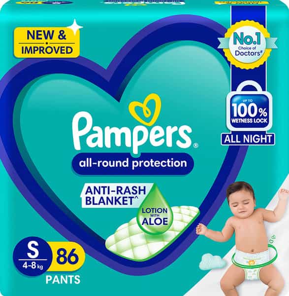 Pampers Complete Skin Comfort Pant Small Size Anti -Rash Blanket Lotion With Aloe & Vit E 86 No's