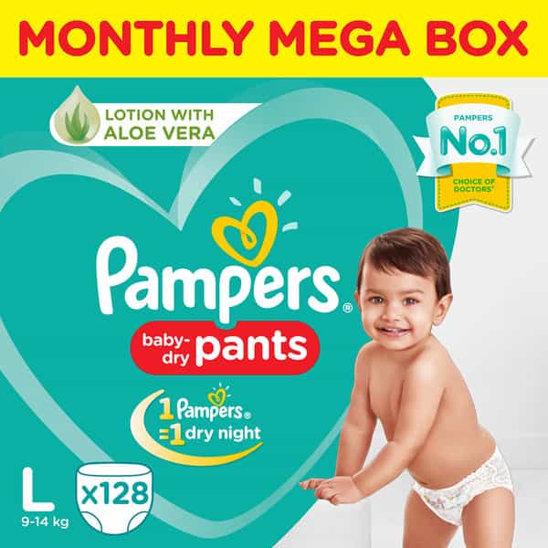 Pampers New Large Size Diapers Pants Monthly Box Pack 128 Count
