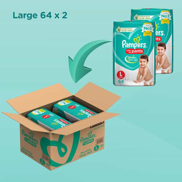 Pampers New Large Size Diapers Pants Monthly Box Pack 128 Count