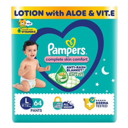 Pampers All Round Protection Pants Large (64 Count) Lotion With Aloe Vera