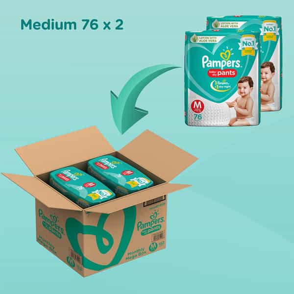 Pampers New Monthly Box Pack Diapers Pants Medium 152 Count