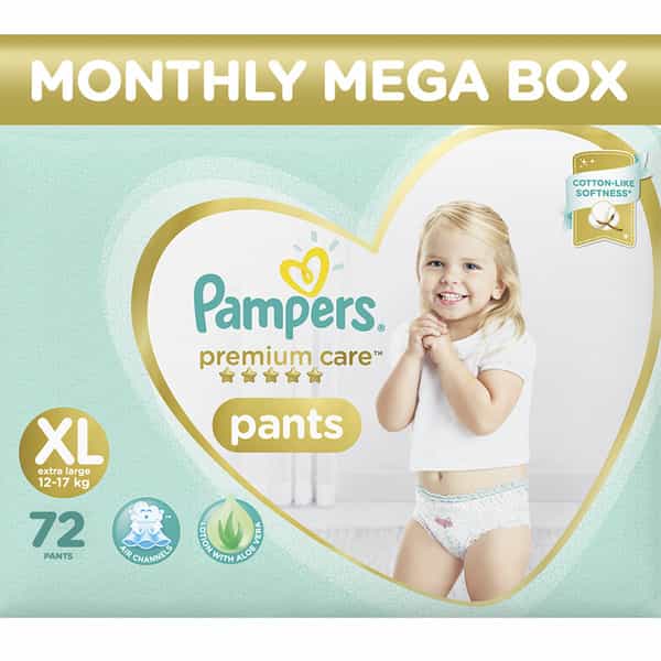 Pampers Premium Care Extra Large Size Pants Diapers Monthly Box 72 Count