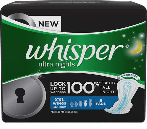 Whisper Ultra Nights Size Wing Xxl Sanitary Pads Packet Of 5