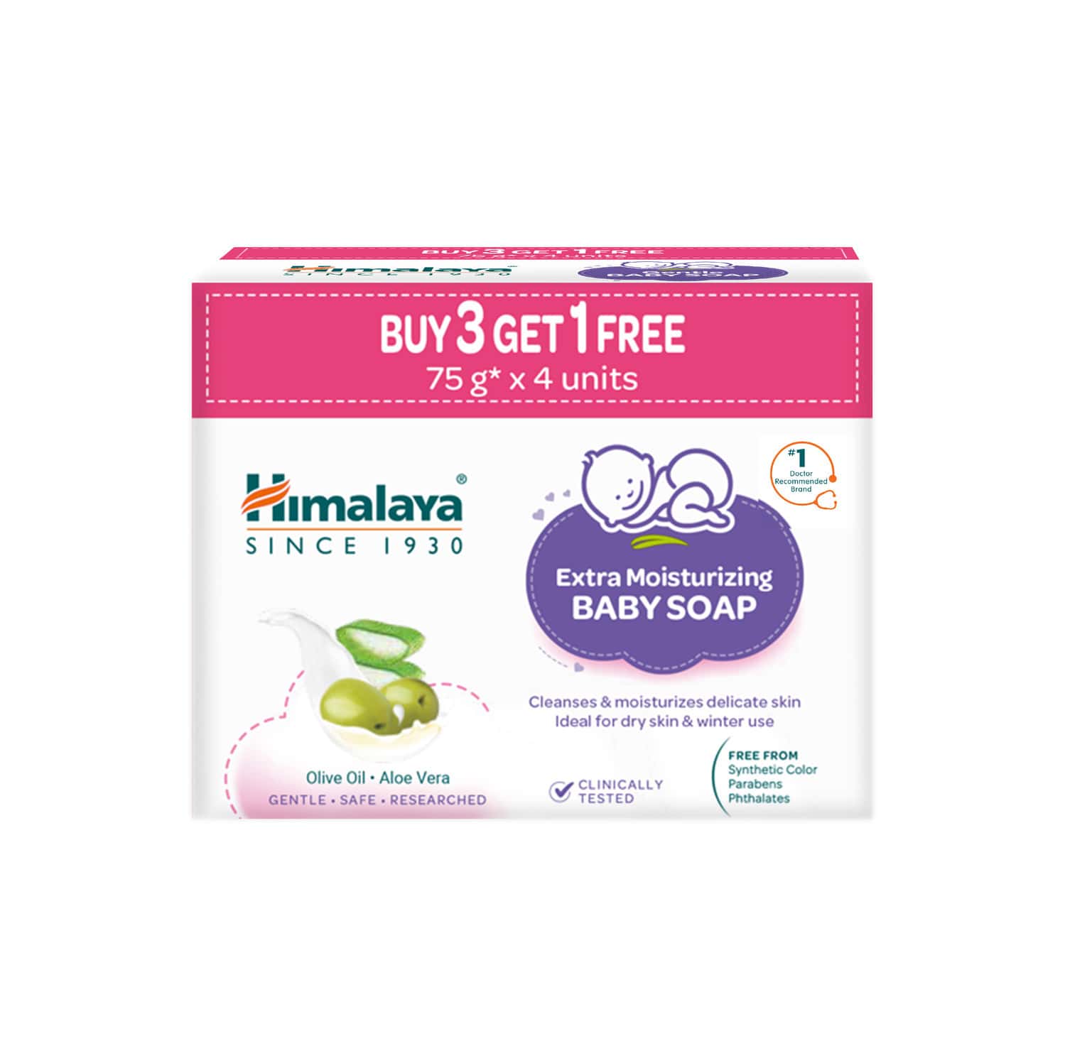 Himalaya Extra Moisturizing Baby Soap For Dry Skin| Helps Lock Moisture |buy 3 Get 1 Free | 75gm