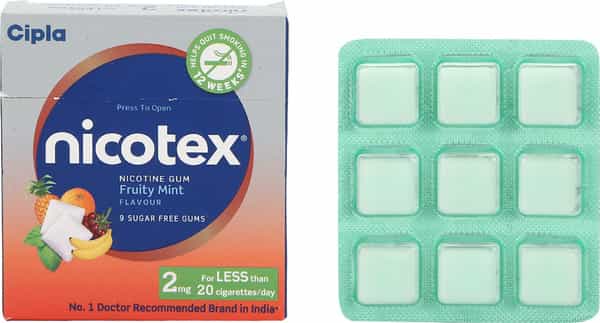 Nicotex 2Mg Fruity Mint Nicotine Gums Sugar Free Strip Of 9 'S