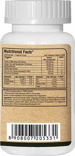 Pure Nutrition Green Coffee Bean With Chromium (Promotes Metabolic Balance) - 60 Caps