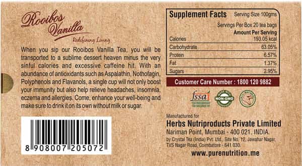 Pure Nutrition Rooibos Vanilla Tea - 20 Tea Bags