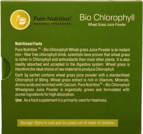 Pure Nutrition Bio Chlorophyll (Wheat Grass Juice Powder) - 15 Sachets