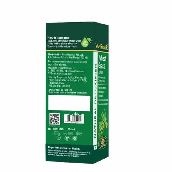 Vansaar Wheatgrass Juice - Natural Detoxifier For Healthy Liver |No Added Sugar 500Ml