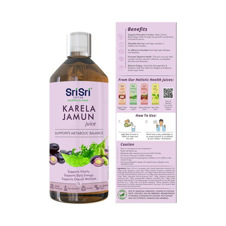 Sri Sri Tattva Karela Jamun Juice | Supports Metabolic Balance | Energy & Overall Wellness | 1 L