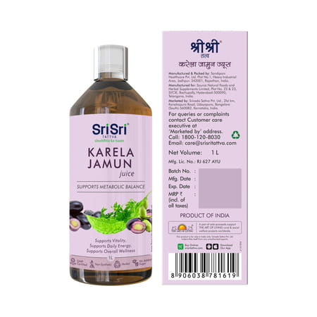Sri Sri Tattva Karela Jamun Juice | Supports Metabolic Balance | Energy & Overall Wellness | 1 L