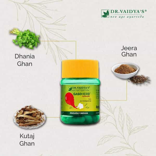 Dr. Vaidya's Gasoherb Capsules Ayurvedic Gas Relief Medicine - Pack Of Two ( 30 Capsules X 2 )