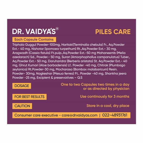Dr. Vaidya's Piles Care-30 Capsules - Pack Of 2