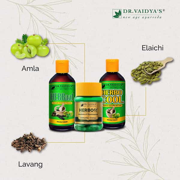 Dr. Vaidya's Ayurvedic Anti Hair Fall Pack Oil (200 Ml) Shampoo (200 Ml) Herbofit (30 Capsules)