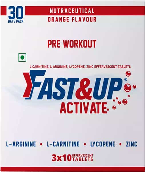 Fast&Up Activate-Preworkout Drink Caffeine Free-L Arginine L Carnitine-Orange-Pack Of 3X(10 Tabs)
