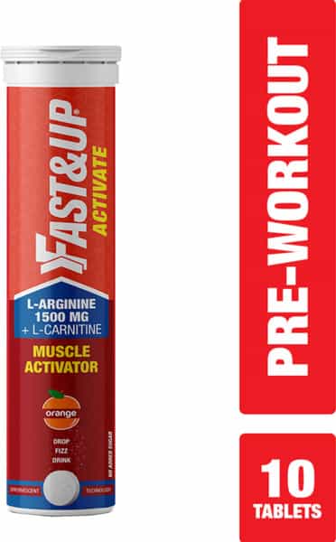 Fast&Up Activate-Preworkout Drink Caffeine Free-L Arginine L Carnitine-Orange 10 Effervescent Tabs