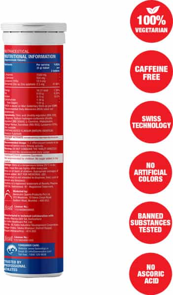 Fast&Up Activate-Preworkout Drink Caffeine Free-L Arginine L Carnitine-Orange 10 Effervescent Tabs