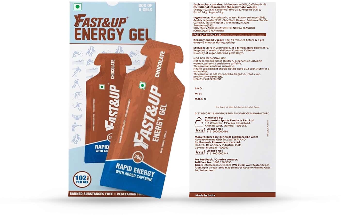 Buy FAST & UP VEGAN CHOCOLATE ENERGY GEL SACHETS BOX OF 5 'S Online