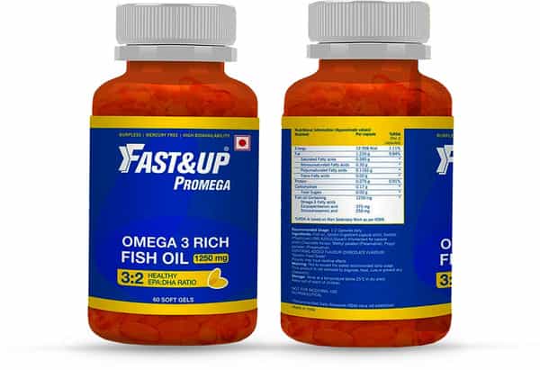 Fast&Up Promega Omega 3 Rich Fish Oil 1250Mg 3:2 Health Epa:dha Ratio (60 Softgels)