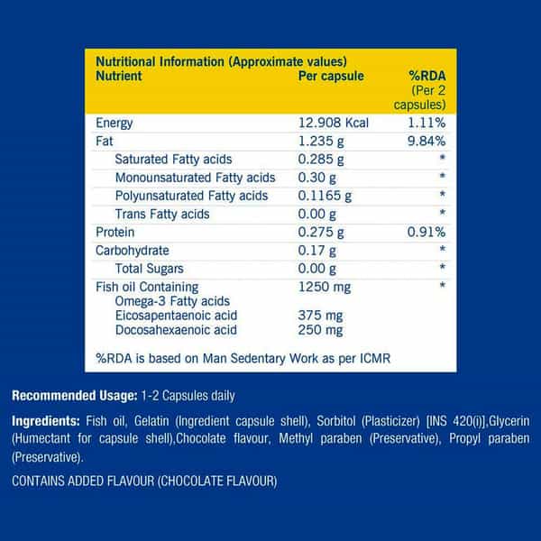 Fast&Up Promega Omega 3 Rich Fish Oil 1250Mg 3:2 Health Epa:dha Ratio (60 Softgels)