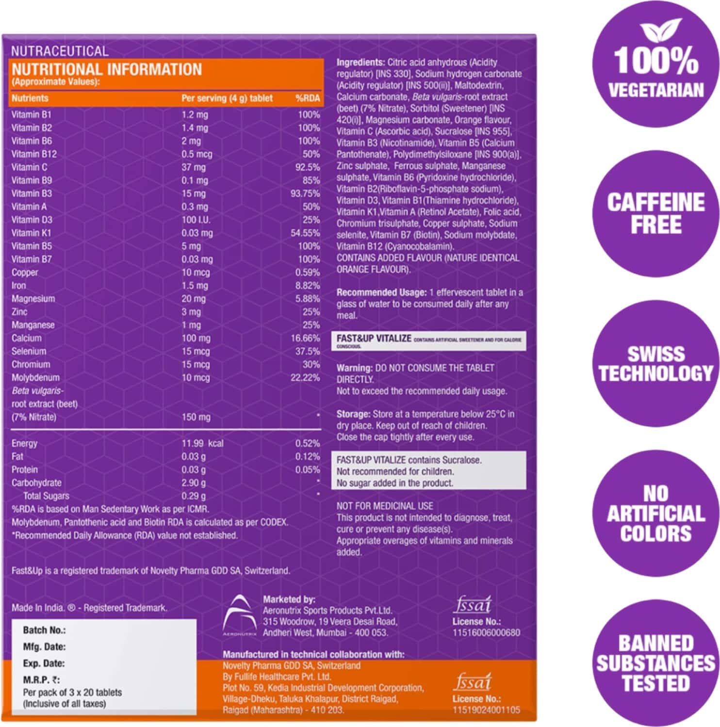 Buy FAST&UP VITALIZE MULTIVITAMIN FOR MEN & WOMEN21 VITAL VITAMINS&MINERALS FOR DAILY HEALTH