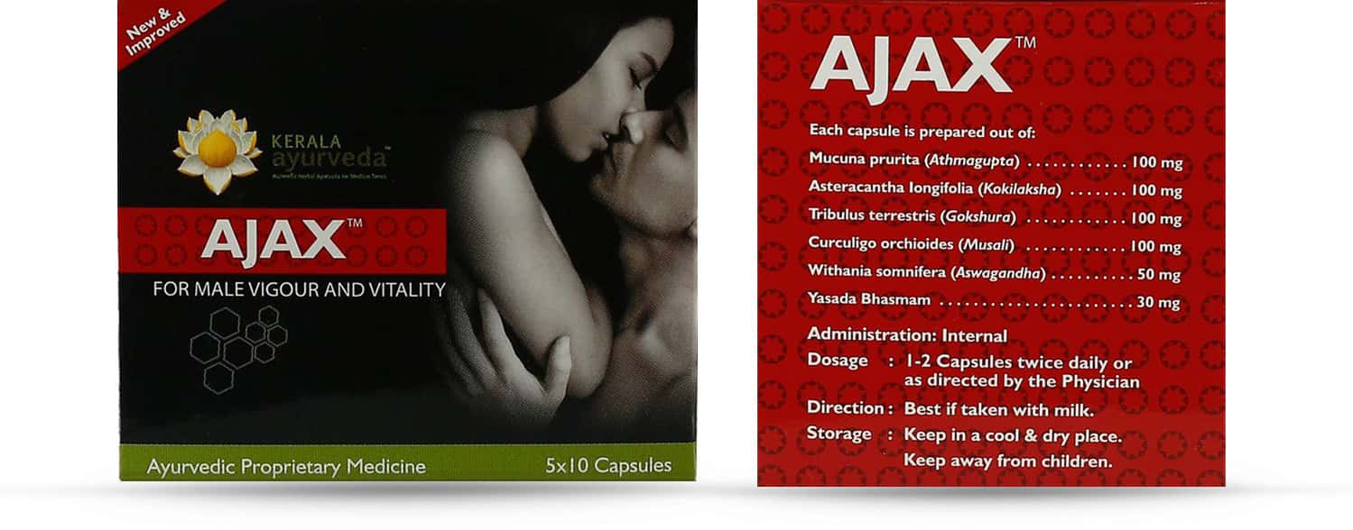 Buy KERALA AYURVEDA AJAX VIGOR IMPROVEMENT CAPSULES BOX OF 50 'S Online