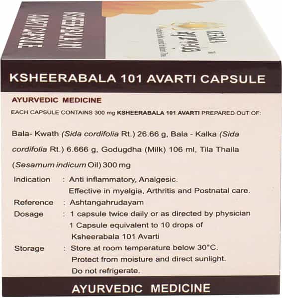 Kerala Ayurveda Ksheerabala 101 Avarti Pain Relief Capsules Bottle Of 60