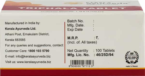 Kerala Ayurveda Triphala Constipation Tablets Box Of 100 'S