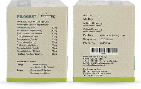 Kerala Ayurveda Pilogest Piles Capsules Box Of 100 'S