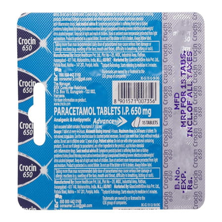 Crocin 650mg Advance Strip Of 15 Tablets