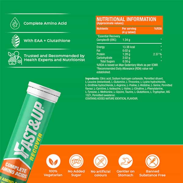 Fast&Up Recover Post Workout Nutritional Supplement With 20 Amino Acids Profil-Raspberry(20Tablets)