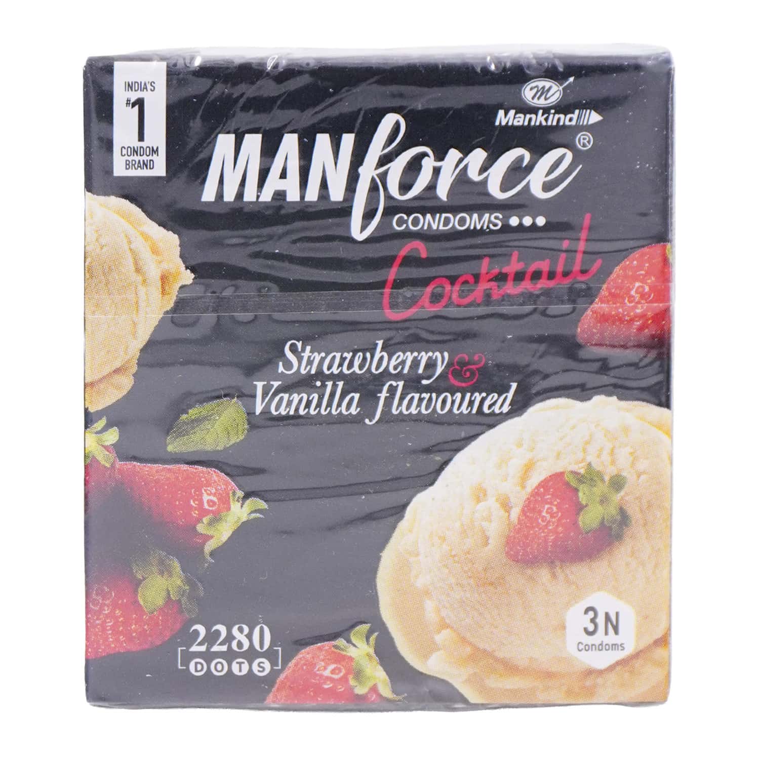 Manforce Cocktail Strawberry & Vanilla Flav Condom 3's