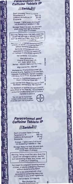Saridon Plus Headache Tablets Strip Of 10 'S