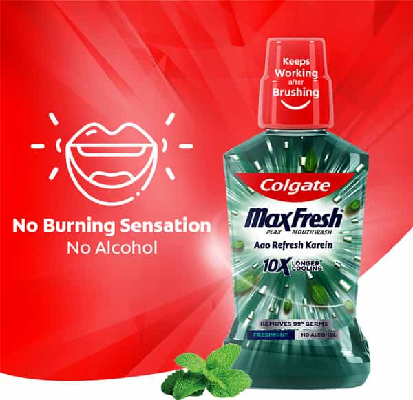Colgate Maxfresh Plax Freshmint Alcohol-Free Mouthwash Bottle Of 250 Ml