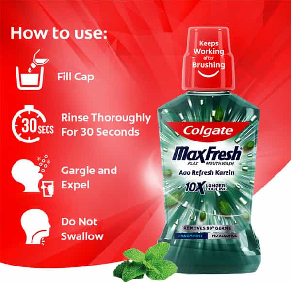 Colgate Maxfresh Plax Freshmint Alcohol-Free Mouthwash Bottle Of 250 Ml