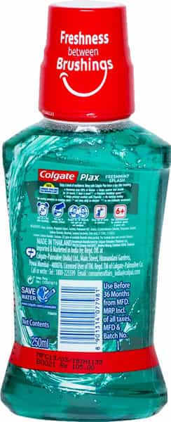 Colgate Maxfresh Plax Freshmint Alcohol-Free Mouthwash Bottle Of 250 Ml