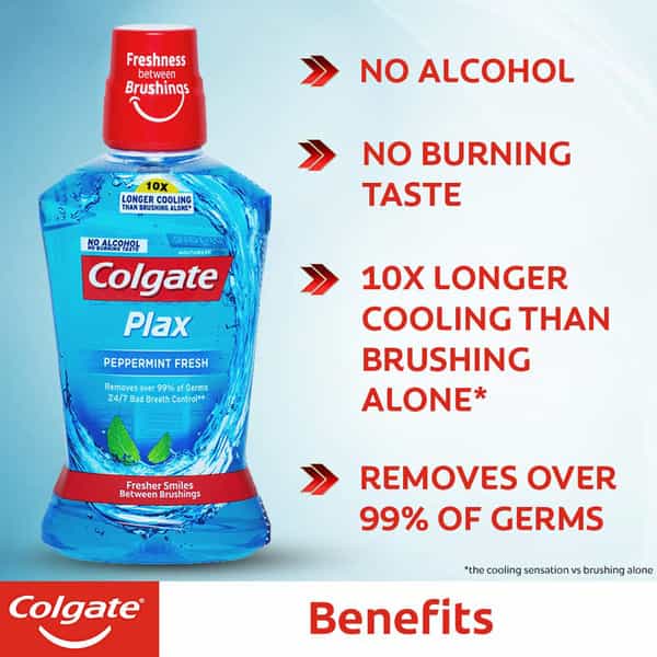 Colgate Plax Peppermint Alcohol-Free Mouthwash Bottle Of 500 Ml