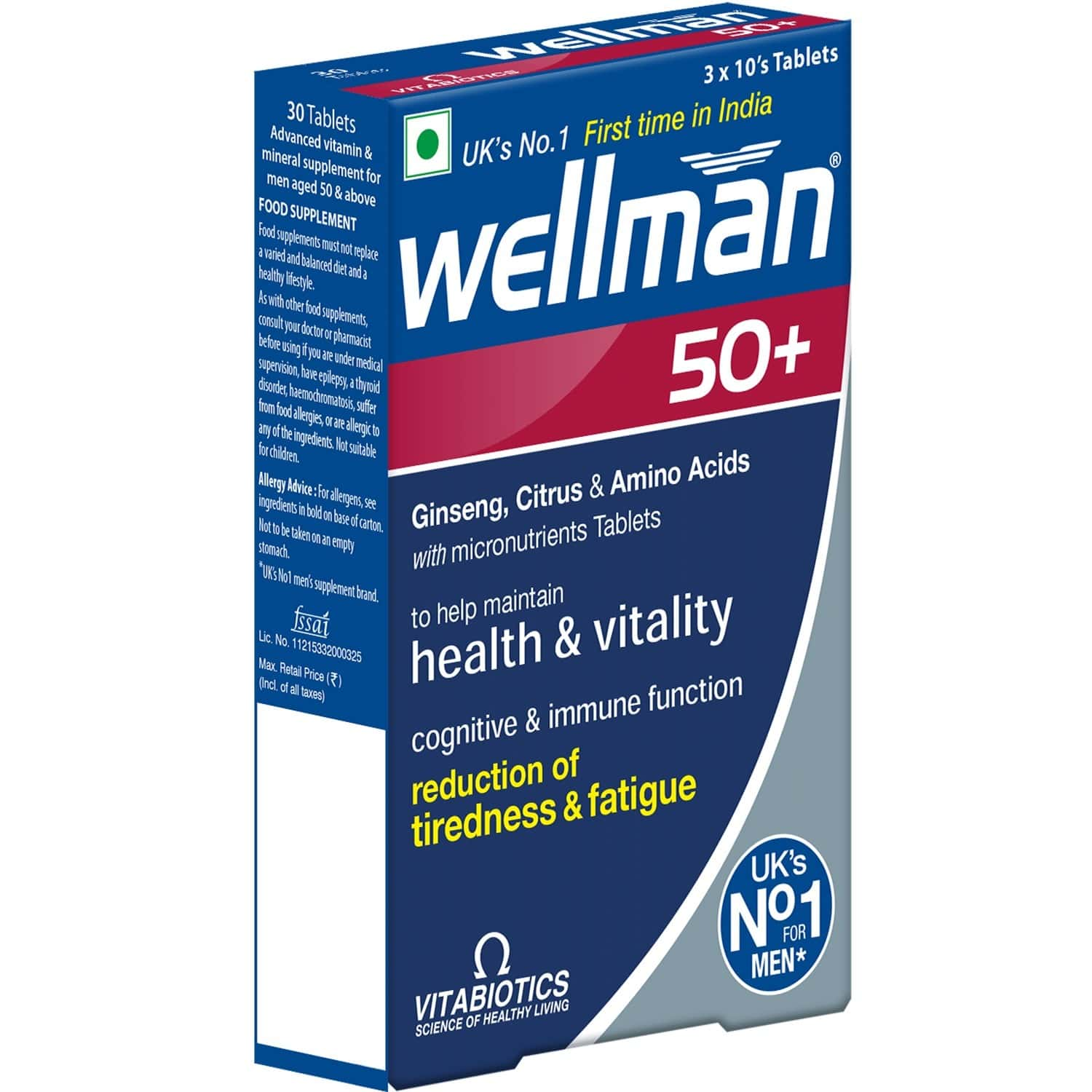 Buy Wellman 50+ Health Supplement Tablets Box Of 30 Online & Get Upto