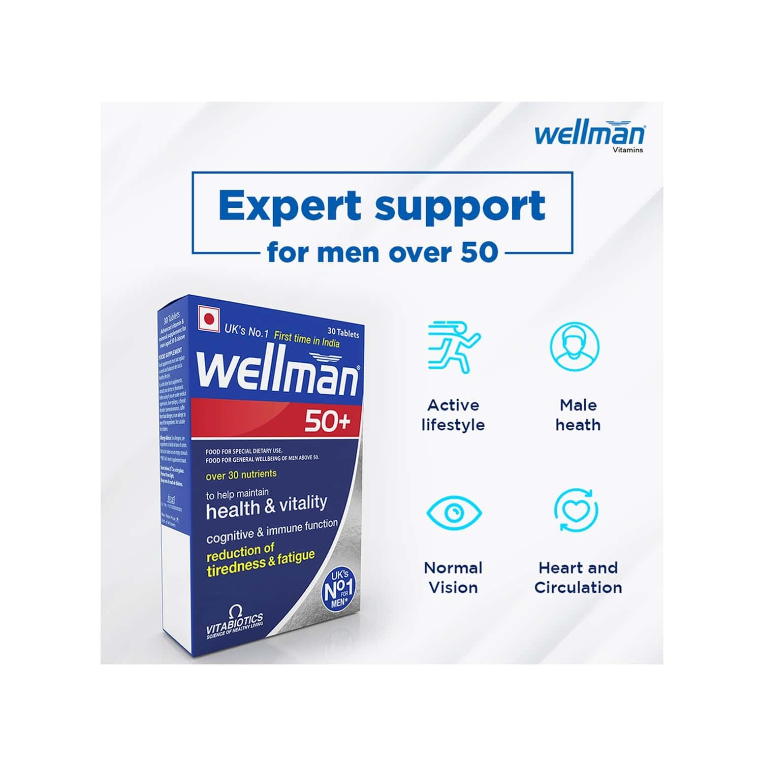 Buy Wellman 50+ Health Supplement Tablets Box Of 30 Online & Get Upto