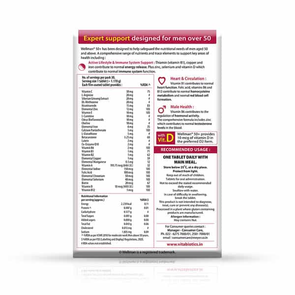 Wellman 50+ Health Supplement Tablets Box Of 30