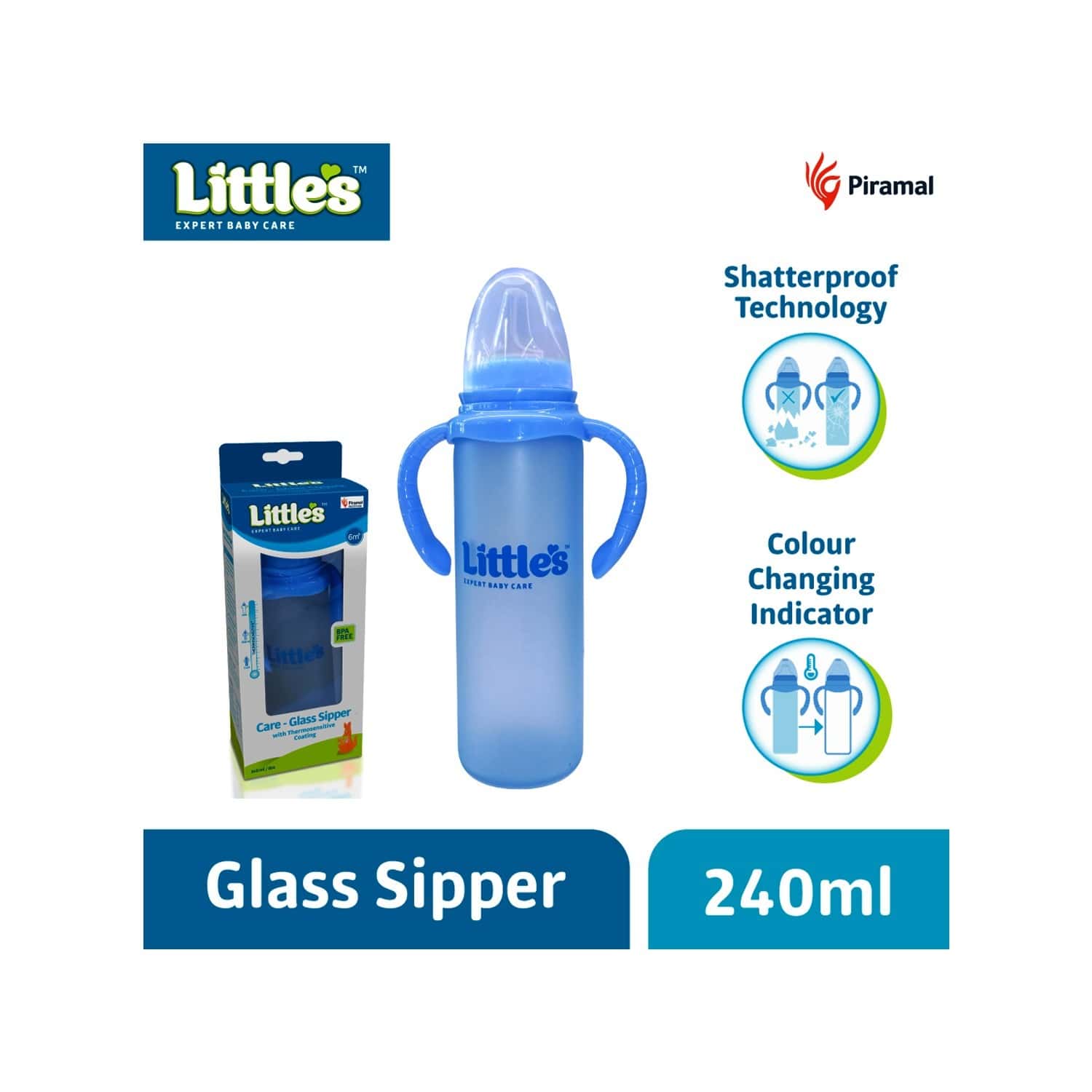 Buy Little'S Glass Sipper Bottle Blue 240ml Online & Get Upto 60 OFF