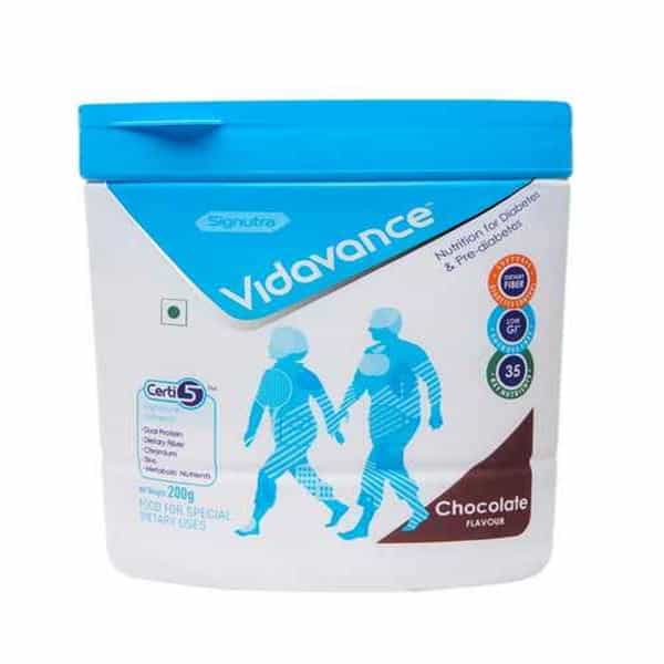 Vidavance Chocolate Flavour Specialized Nutrition For Diabetes Powder Jar Of 200 Gm
