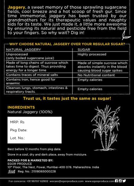 Egor Country Jaggery Powder Organically Produced Chemical Free Healthy Sugar Substitute - 1Kg