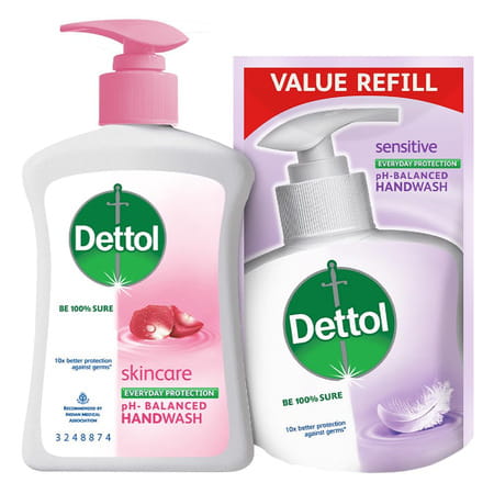 Dettol Skincare Handwash Bottle 200 Ml (Free Skincare Refill 175ml) 375 Ml